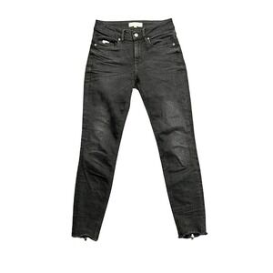 Odd Molly Black‎ Wash Skinny Jeans Ankle Zipper Raw Hem Denim Textured Size 26
